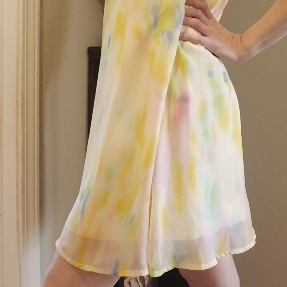 Yellow and pastels entro babydoll dress (size small)
